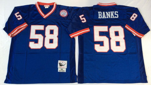 Mitchell Ness giants #58 BANKS blue Throwback Stitched NFL Jerseys