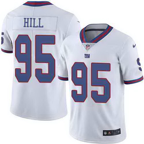 Nike New York Giants 95 B J Hill White Mens Stitched NFL Limited Rush Jersey