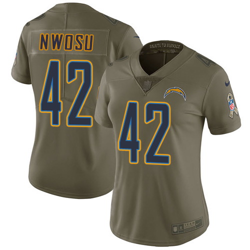 Nike Chargers #42 Uchenna Nwosu Olive Womens Stitched NFL Limited 2017 Salute to Service Jersey