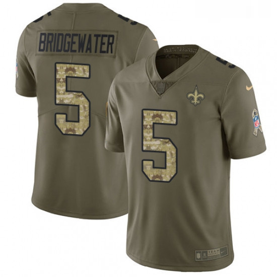 Youth Nike New Orleans Saints 5 Teddy Bridgewater Limited Olive Camo 2017 Salute to Service NFL Jers