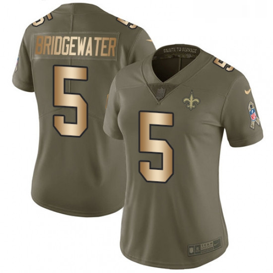 Womens Nike New Orleans Saints 5 Teddy Bridgewater Limited Olive Gold 2017 Salute to Service NFL Jer