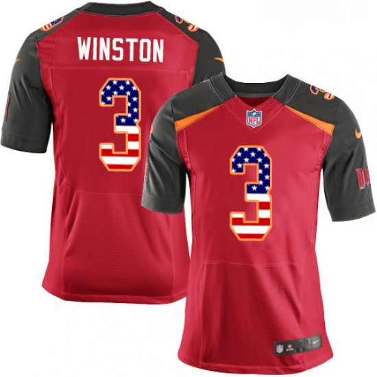 Mens Nike Tampa Bay Buccaneers 3 Jameis Winston Elite Red Home USA Flag Fashion NFL Jersey