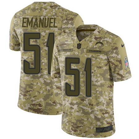 Nike Chargers #51 Kyle Emanuel Camo Mens Stitched NFL Limited 2018 Salute To Service Jersey