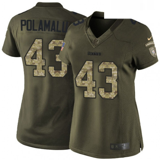 Womens Nike Pittsburgh Steelers 43 Troy Polamalu Elite Green Salute to Service NFL Jersey