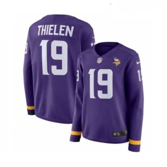 Womens Nike Minnesota Vikings 19 Adam Thielen Limited Purple Therma Long Sleeve NFL Jersey