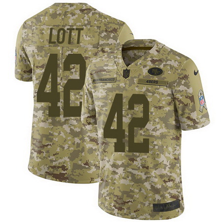 Nike 49ers #42 Ronnie Lott Camo Mens Stitched NFL Limited 2018 Salute To Service Jersey