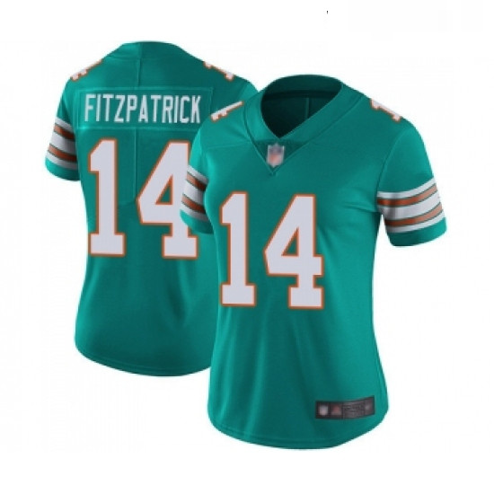 Womens Miami Dolphins 14 Ryan Fitzpatrick Aqua Green Alternate Vapor Untouchable Limited Player Foot