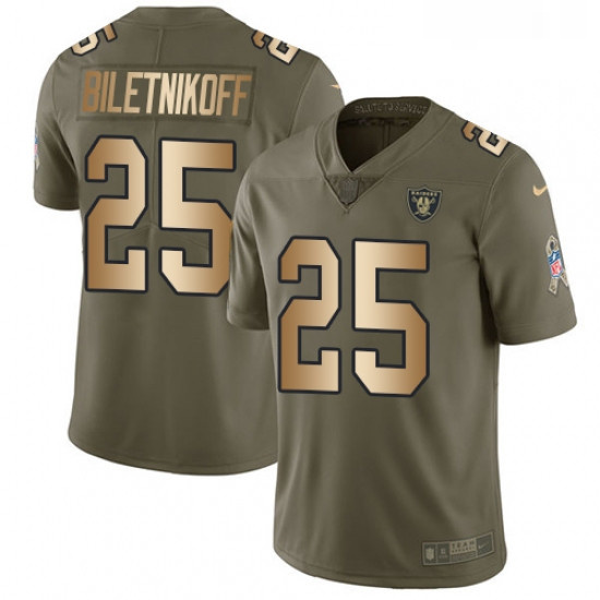 Mens Nike Oakland Raiders 25 Fred Biletnikoff Limited OliveGold 2017 Salute to Service NFL Jersey