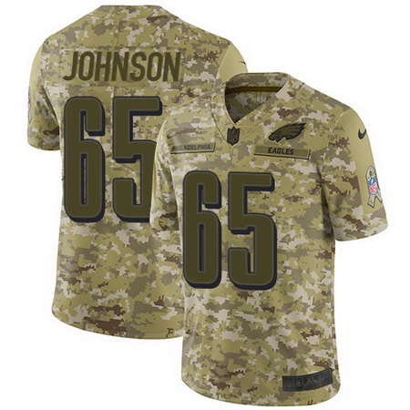 Nike Eagles #65 Lane Johnson Camo Mens Stitched NFL Limited 2018 Salute To Service Jersey