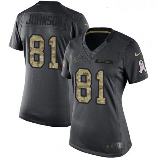 Womens Nike Detroit Lions 81 Calvin Johnson Limited Black 2016 Salute to Service NFL Jersey