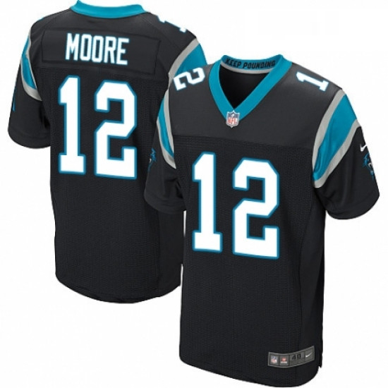 Mens Nike Carolina Panthers 12 DJ Moore Elite Black Team Color NFL Jersey