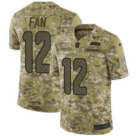 Nike Seahawks #12 Fan Camo Mens Stitched NFL Limited 2018 Salute To Service Jersey