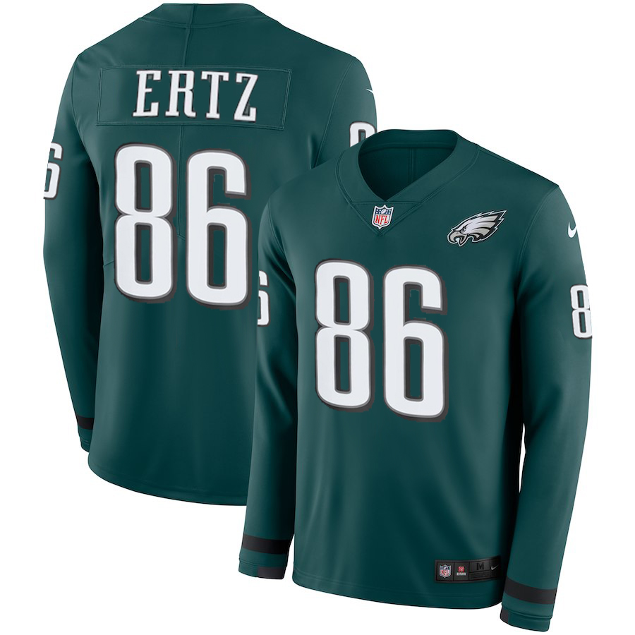 Men Eagles #86 Zach Ertz Midnight Green Team Color Men Stitched NFL Limited Therma Long Sleeve Jerse