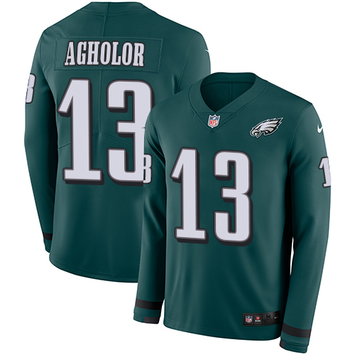 Nike Eagles #13 Nelson Agholor Midnight Green Team Color Men Stitched NFL Limited Therma Long Sleeve