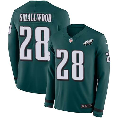 Nike Eagles #28 Wendell Smallwood Midnight Green Team Color Men Stitched NFL Limited Therma Long Sle