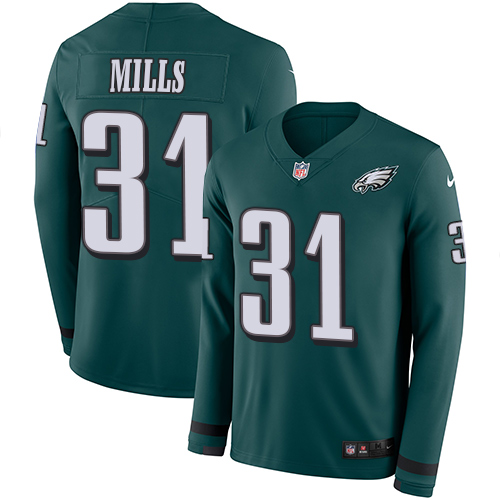 Nike Eagles #31 Jalen Mills Midnight Green Team Color Men Stitched NFL Limited Therma Long Sleeve Je