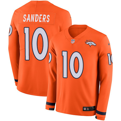 Nike Broncos #10 Emmanuel Sanders Orange Team Color Men Stitched NFL Limited Therma Long Sleeve Jers