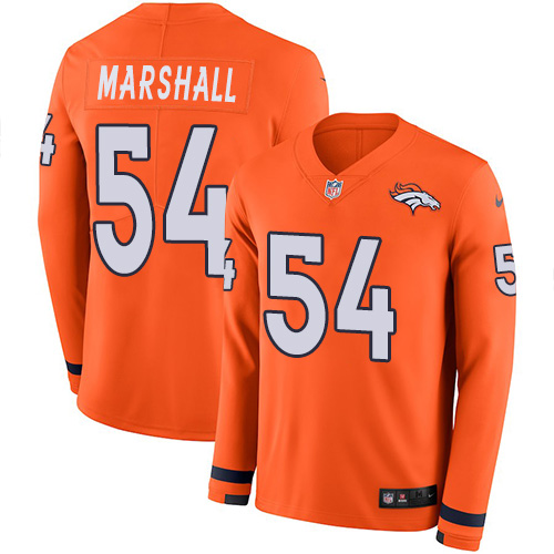 Nike Broncos #54 Brandon Marshall Orange Team Color Men Stitched NFL Limited Therma Long Sleeve Jers