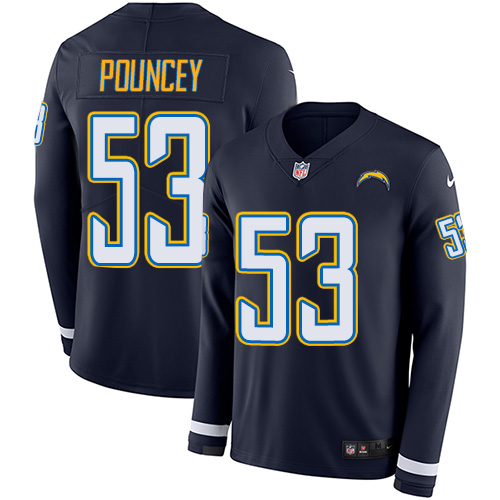 Nike Chargers #53 Mike Pouncey Navy Blue Team Color Men Stitched NFL Limited Therma Long Sleeve Jers