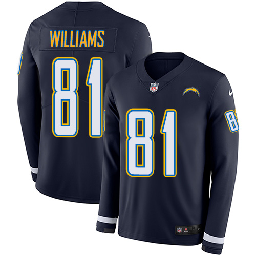 Nike Chargers #81 Mike Williams Navy Blue Team Color Men Stitched NFL Limited Therma Long Sleeve Jer