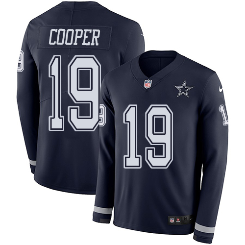 Nike Cowboys #19 Amari Cooper Navy Blue Team Color Men Stitched NFL Limited Therma Long Sleeve Jerse