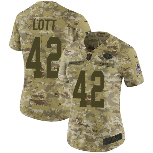 Nike 49ers #42 Ronnie Lott Camo Women Stitched NFL Limited 2018 Salute to Service Jersey