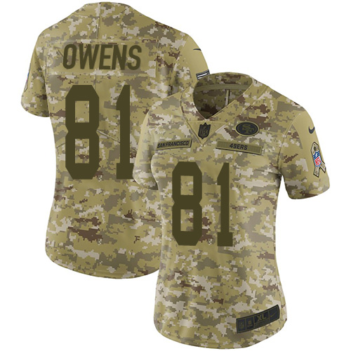 Nike 49ers #81 Terrell Owens Camo Women Stitched NFL Limited 2018 Salute to Service Jersey