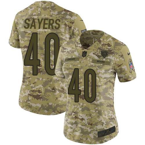 Nike Bears #40 Gale Sayers Camo Women Stitched NFL Limited 2018 Salute to Service Jersey