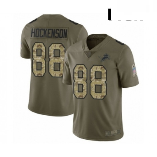 Men Detroit Lions 88 TJ Hockenson Limited Olive Camo Salute to Service Football Jersey