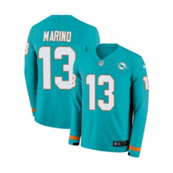 Youth Nike Miami Dolphins 13 Dan Marino Limited Aqua Therma Long Sleeve NFL Jersey