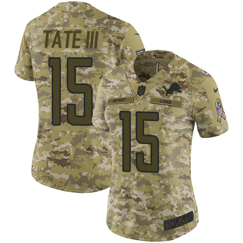 Nike Lions #15 Golden Tate III Camo Women Stitched NFL Limited 2018 Salute to Service Jersey