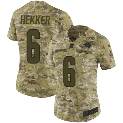 Nike Rams #6 Johnny Hekker Camo Women Stitched NFL Limited 2018 Salute to Service Jersey