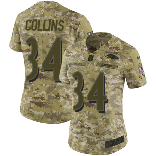 Nike Ravens #34 Alex Collins Camo Women Stitched NFL Limited 2018 Salute to Service Jersey