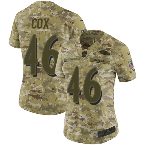 Nike Ravens #46 Morgan Cox Camo Women Stitched NFL Limited 2018 Salute to Service Jersey