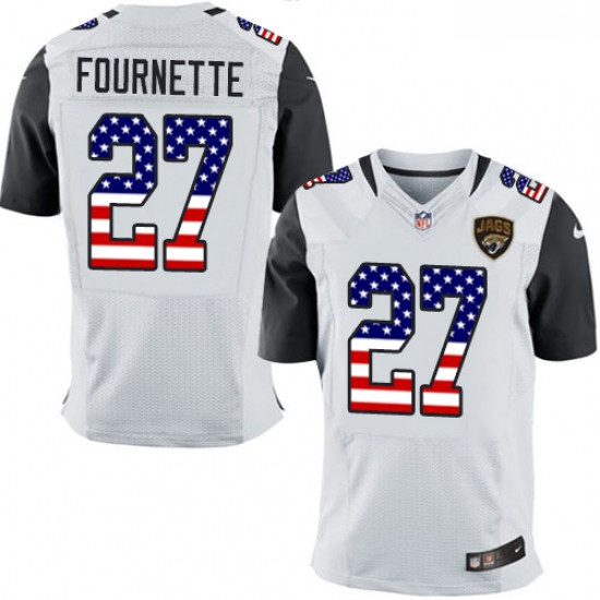 Men Nike Jacksonville Jaguars 27 Leonard Fournette Elite White Road USA Flag Fashion NFL Jersey