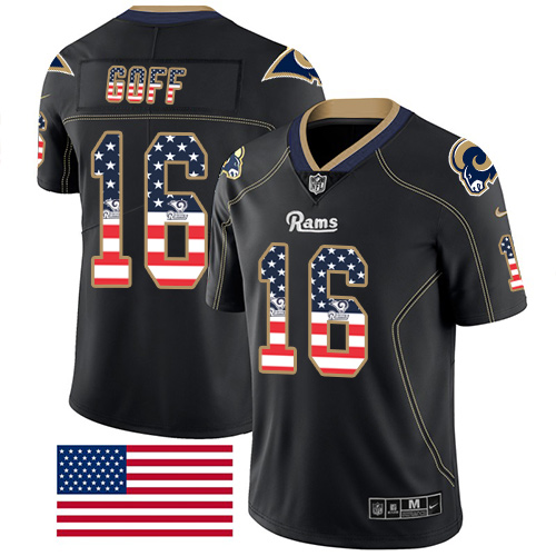 Nike Rams #16 Jared Goff Black Men Stitched NFL Limited Rush USA Flag Jersey