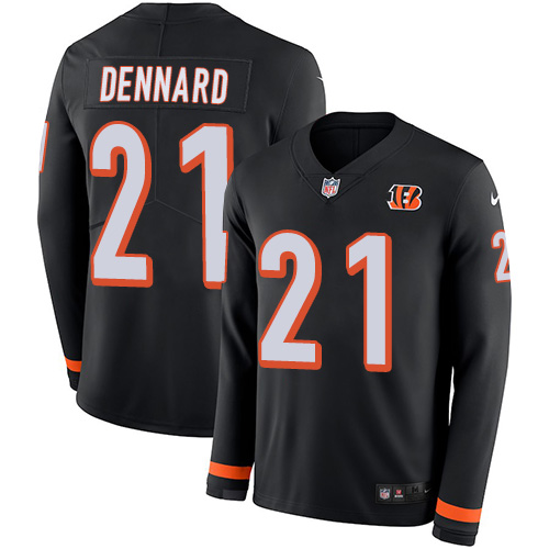 Nike Bengals #21 Darqueze Dennard Black Team Color Men Stitched NFL Limited Therma Long Sleeve Jerse