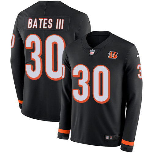 Nike Bengals #30 Jessie Bates III Black Team Color Men Stitched NFL Limited Therma Long Sleeve Jerse