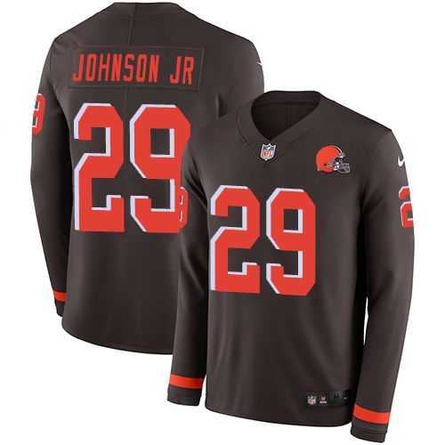 Nike Browns #29 Duke Johnson Jr Brown Team Color Men Stitched NFL Limited Therma Long Sleeve Jersey