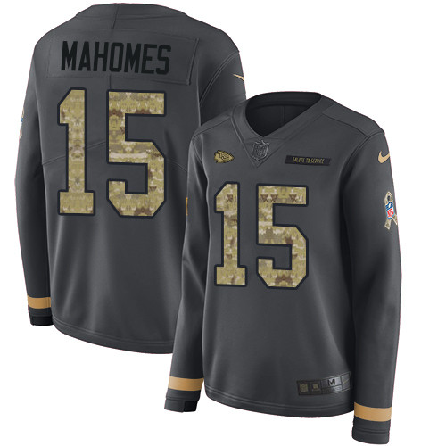 Nike Chiefs #15 Patrick Mahomes Anthracite Salute to Service Women Stitched NFL Limited Therma Long 