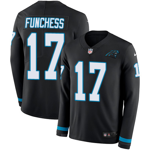 Nike Panthers #17 Devin Funchess Black Team Color Men Stitched NFL Limited Therma Long Sleeve Jersey