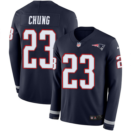 Nike Patriots #23 Patrick Chung Navy Blue Team Color Men Stitched NFL Limited Therma Long Sleeve Jer