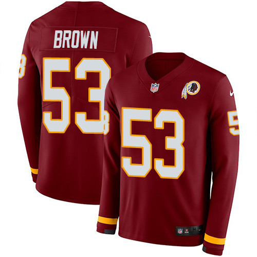 Nike Redskins #53 Zach Brown Burgundy Red Team Color Men Stitched NFL Limited Therma Long Sleeve Jer