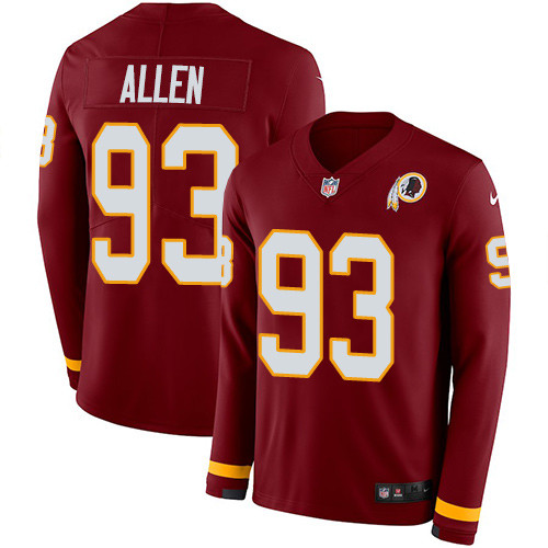 Nike Redskins #93 Jonathan Allen Burgundy Red Team Color Men Stitched NFL Limited Therma Long Sleeve