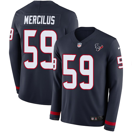 Nike Texans #59 Whitney Mercilus Navy Blue Team Color Men Stitched NFL Limited Therma Long Sleeve Je