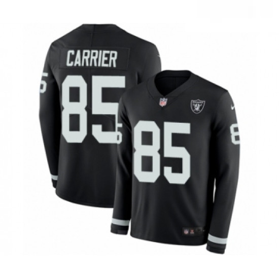 Youth Nike Oakland Raiders 85 Derek Carrier Limited Black Therma Long Sleeve NFL Jersey