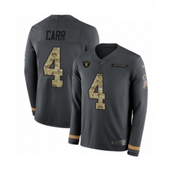 Youth Nike Oakland Raiders 4 Derek Carr Limited Black Salute to Service Therma Long Sleeve NFL Jerse