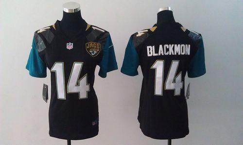 Nike Jaguars #14 Justin Blackmon Black Team Color Women Stitched Jersey