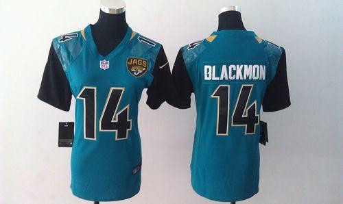 Nike Jaguars #14 Justin Blackmon Teal Green Alternate Women Jersey