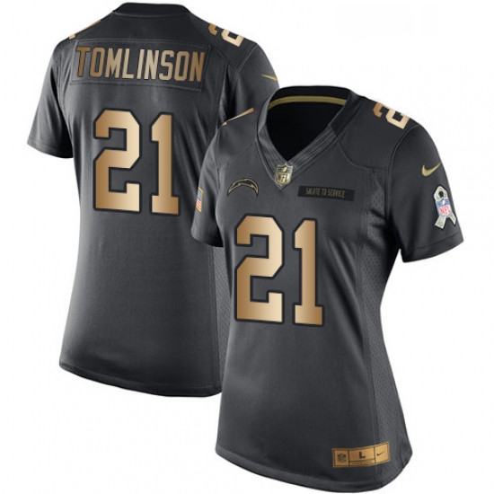 Womens Nike Los Angeles Chargers 21 LaDainian Tomlinson Limited BlackGold Salute to Service NFL Jers